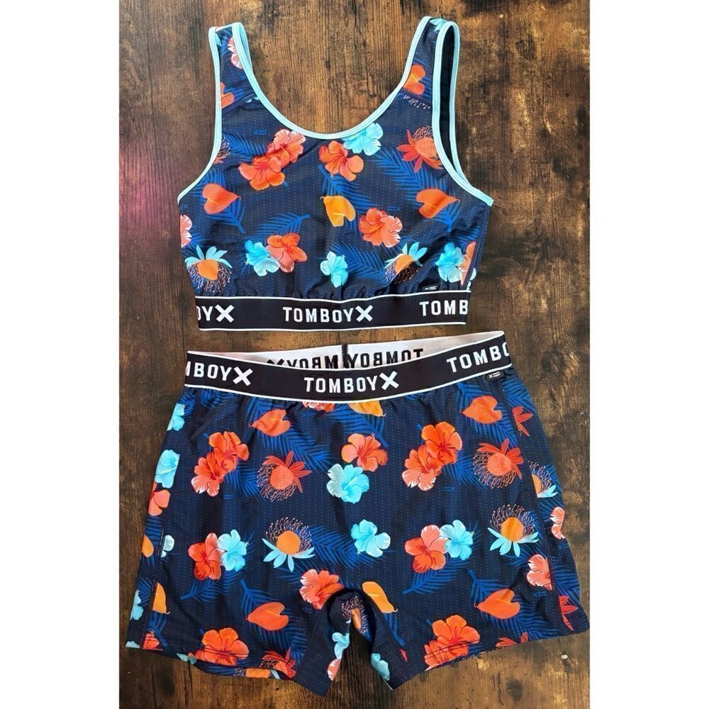 Rare  TomboyX Blue Aloha Print Set / Size L